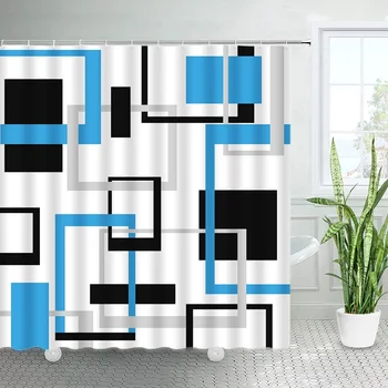 Креативные геометрические занавески для душа синий черный серый квадратный современный минималистский водонепроницаемый ткань ванная комната декор набор с крючки