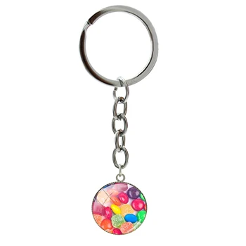 Круглый брелок с изображением сладких конфет на годовщину влюбленных, новое классическое Милое металлическое украшение для ключей для девочек и мальчиков