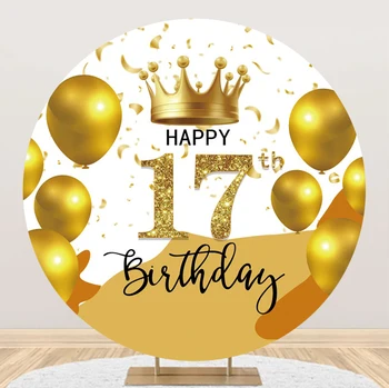 Круглый фон на 17-й день рождения для девочек и мальчиков 17 лет Вечеринка Корона из белого золота Украшения из воздушных шаров Круговой фон для фотосъемки