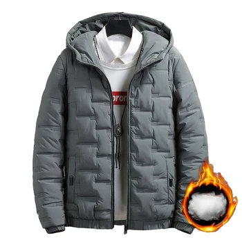 Куртка-пальто на молнии с пузырчатым пухом, повседневная мужская верхняя одежда с капюшоном и длинным рукавом, стеганый пуховик из полиэстера, теплая подкладка