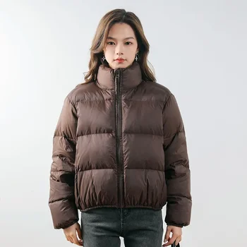 Куртка-пуховик для пригородной девушки с воротником-стойкой, легкая тонкая короткая куртка на белом утином пуху, женская верхняя одежда, Корейская мода