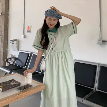Летнее Женское Повседневное Платье на пуговицах Kawaii, Свободное Длинное Платье Миди для Девочек, Японская Одежда в стиле Харадзюку в опрятном стиле 2022