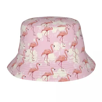 Летняя шляпа Боб с бесшовным рисунком фламинго для мужчин и женщин, рыбацкие кепки, розовые птицы, пляжная хлопковая панама, уличные рыбацкие шляпы