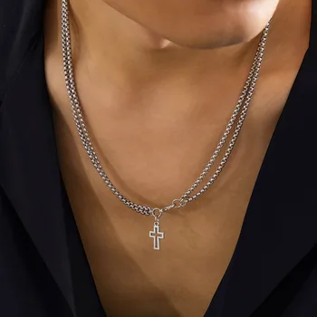 Многослойная цепочка с выдалбливаемым ожерельем с подвеской в виде креста Мужские модные аксессуары для крутых парней на шею 2023 Модные ювелирные изделия Мужские подарки