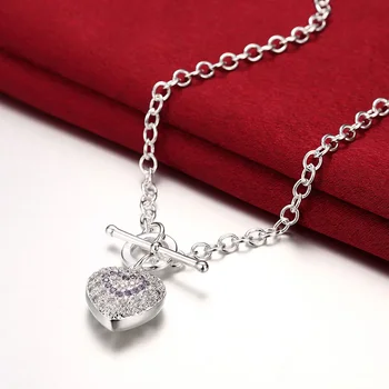 Модные подвески из Стерлингового серебра 925 Пробы, благородный фиолетовый Кристалл, романтическое ожерелье с подвеской в виде сердца Для женщин, Праздничный подарок, Свадебные украшения