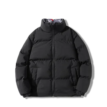Мужская зимняя свободная теплая хлопковая куртка с толстым стоячим воротником, модная хлопковая куртка, двусторонняя верхняя одежда, пуховик большого размера