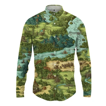 Мужская рубашка с 3D-принтом на карте зеленого растения, мужская рубашка в повседневном стиле, модная мужская рубашка, новая мужская рубашка с длинными рукавами