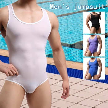 Мужское глянцевое эластичное боди без рукавов, цельный купальник с U-образным вырезом, купальник-трико, борцовский синглетный купальник, спортивная одежда