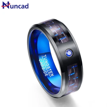 Мужское кольцо из карбида вольфрама NUNCAD черного цвета 8 мм, полированная отделка из синего углеродного волокна, удобная посадка, кольцо из вольфрамовой стали, Размер 6-15