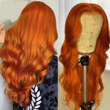 Мягкий 26-дюймовый оранжевый кружевной парик с натуральной волнистостью 180%, 26 дюймов, для женщин, детские волосы, бесклеевые, предварительно выщипываемые ежедневно