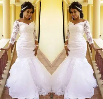 Новое поступление Кружевных свадебных платьев с длинными рукавами и V образным вырезом в Африканском стиле 