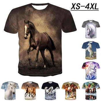 Новые модные мужские футболки с изображением 3D лошади в стиле харадзюку, модные топы, футболки, футболки с коротким рукавом, свободные футболки, Размер XS-4XL