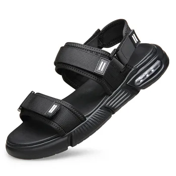 новый дизайн, мужские модные парусиновые сандалии, мягкая летняя обувь, черные стильные кроссовки на воздушной подушке, уличные походные сандалии на плоской подошве, мужские