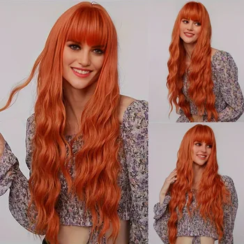Новый европейский и американский парик для женщин с оранжевыми длинными волосами, шерстяные кудрявые воздушные челки, трансграничные поставки, производитель, оптовая торговля