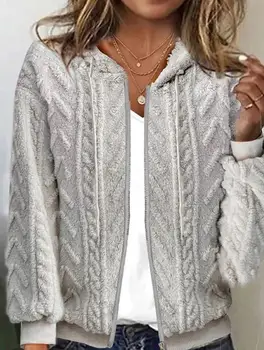 Новый Женский Хит продаж 2023, Повседневный Модный кардиган на молнии и шнурке с капюшоном, однотонное плюшевое пальто, свитер