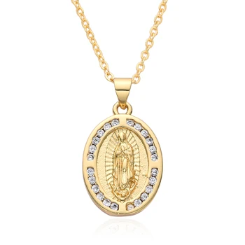 Овальный Золотой цвет St. Jude Guadalupe Jesus Подвески с кубическим Цирконием Mary Virgin Ожерелье для женщин Мужское Колье Цепочка Кулон Ювелирные изделия