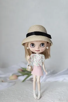 Одежда для куклы Blythes подходит для куклы OB24 1/6 9-10 размера, новый цветочный топ с коротким рукавом + розовая джинсовая юбка из двух частей, летние женские