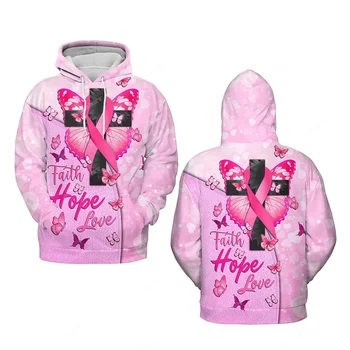 Октябрь, толстовки с изображением розовой ленты, осведомленность о раке молочной железы, толстовки с 3D-принтом, женская одежда, Спортивные пуловеры, топы с капюшоном