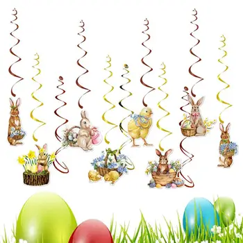Пасхальный баннер Happy Easter Back Drop Bunny Chick Спиральный флаг Многоразового использования Весеннее Пасхальное Украшение баннера Украшения для вечеринок баннер