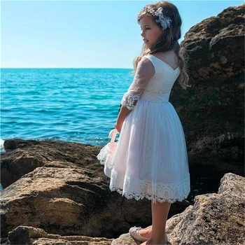 Платья для первого причастия принцессы, летние платья из тюля с коротким рукавом, кружевная наклейка, платье с цветочным узором для девочек, Детский подарок-сюрприз на день рождения