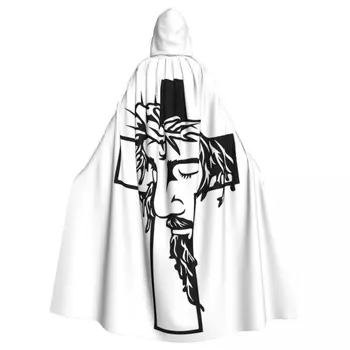 Плащ с капюшоном с крестом Иисуса, косплей на Хэллоуин, женский, мужской, взрослый, длинный колдовской халат с капюшоном