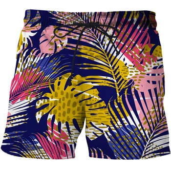 Пляжные шорты с рисунком листьев, брюки, мужские шорты для серфинга с 3D-печатью, Летний Гавайский купальник, плавки, шорты Cool Ice