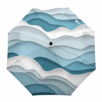 Постепенные океанские волны и пена синего градиента, Автоматический зонт от дождя, Складной зонт-зонтик, восьмиструнные уличные зонты