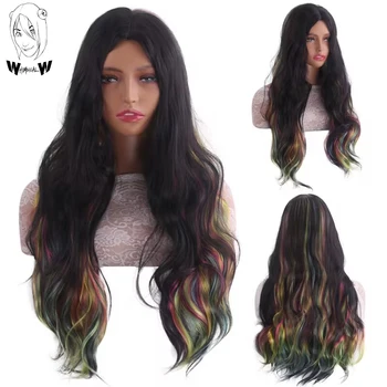 ПРИЧУДЛИВЫЕ Длинные Волнистые Разноцветные синтетические парики Омбре для женщин, парик для косплея, Термостойкий парик из натуральных вечерних волос средней части