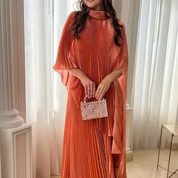 Прямое шифоновое вечернее платье из Дубая, модная шаль с высоким воротом, плиссированные женские платья для выпускного вечера без рукавов длиной до пола из Саудовской Аравии