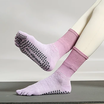Пятипалые носки для йоги Женские Хлопковые Силиконовые нескользящие Высококачественные носки для пилатеса