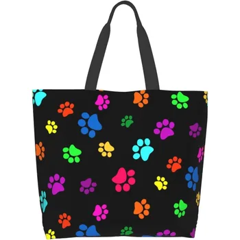 Разноцветные собачьи лапы, большая сумка-тоут для женщин, многоразовые продуктовые сумки, водонепроницаемая хозяйственная сумочка с внутренним карманом для путешествий, пляжа