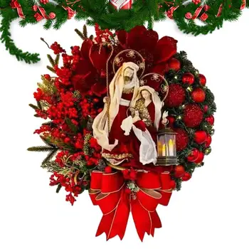 Рождественский венок С фонариком, беспроводной светодиодный Венок с искусственным цветком, Реалистичные дверные декоры, Декоративный Венок для стены