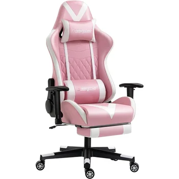 Розовое игровое кресло с подставкой для ног, Массажный Гоночный Офисный компьютер, Эргономичное кресло, Кожаное Откидывающееся кресло для видеоигр