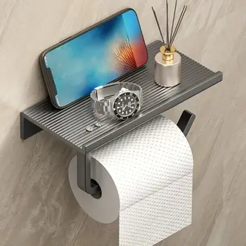 Самоклеящийся держатель для туалетной бумаги, алюминиевый держатель для рулона ткани без перфорации с полкой для телефона, Настенный стеллаж для хранения телефона