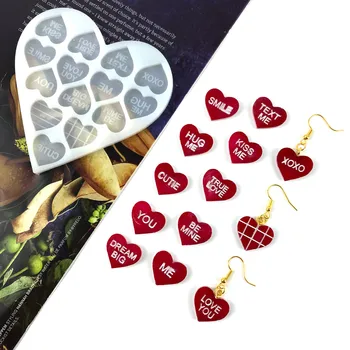 Серьги с любовным письмом на День Святого Валентина Силиконовая форма DIY Love Earrings Кристаллическая Форма из эпоксидной смолы