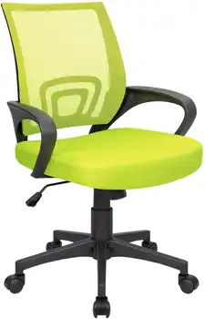 Сетчатый офисный стул Vineego со средней спинкой, Эргономичный компьютерный стул с регулируемой высотой, с поясничной поддержкой и подлокотником, зеленый
