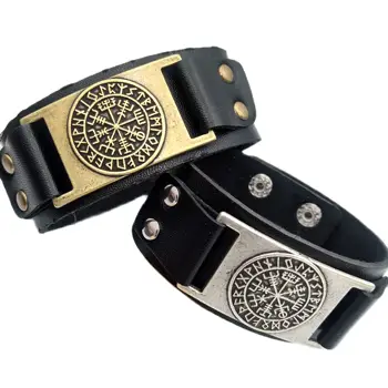 Скандинавские руны мужской кожаный браслет викингов Viking Vegvisir компас браслет браслет амулет ювелирные изделия