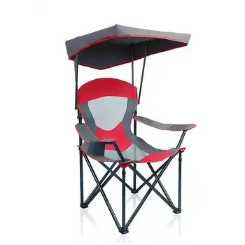 Складной походный стул с тенью, прочная стальная рама с сумкой для переноски и подстаканником, красный