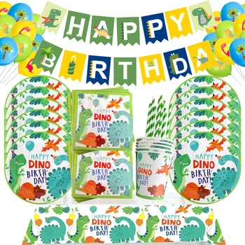 Сувениры на тему динозавра для мальчиков, украшение вечеринки по случаю Дня рождения, набор одноразовой посуды, чашка, тарелка, украшение в джунглях, принадлежности для душа ребенка