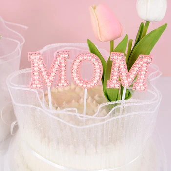 Топпер для торта на День рождения мамы с белым жемчугом, любовное письмо, флаг для украшения торта на День матери, Свадебная вечеринка, выпечка, украшение торта