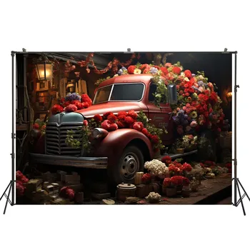 Украшение фона для фотосъемки на тему красного автомобиля в США, юбилей новорожденного 