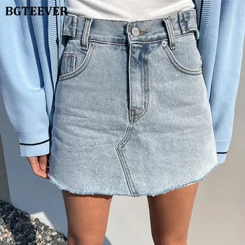 Уличная одежда BGTEEVER, женские джинсовые мини-юбки с высокой талией, весенне-летние карманы, стильные джинсовые юбки трапециевидной формы для женщин