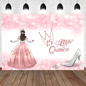 Фон для фотосъемки 15-летия Милой принцессы, Розовое платье, туфли с бриллиантами, Корона на заднем плане, украшение для взрослых Фото