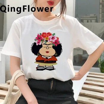 Футболка Mafalda, женская летняя футболка harajuku, повседневные футболки с коротким рукавом, Уличная одежда, Топы с круглым вырезом, футболка с героями мультфильмов 90-х, женская