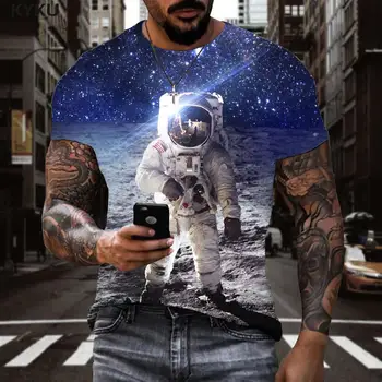 Футболка с астронавтом бренда KYKU Мужская Рубашка Galaxy С принтом Space Аниме Одежда Вселенная Футболка с принтом Короткий рукав Хип-хоп Новый мужской