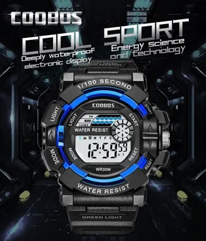 Цифровые часы COOBOS для мужчин, водонепроницаемые Спортивные светодиодные электронные наручные часы, светящийся календарь, недельный дисплей, мужские часы reloj hombre