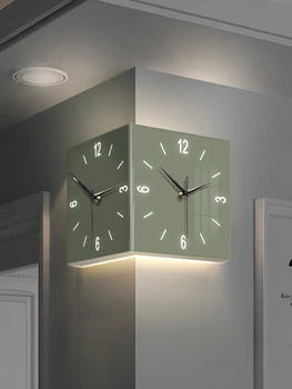 Часы двухсторонние настенные часы домашняя гостиная креативные минималистичные современные угловые часы светящиеся часы настенный светильник живопись