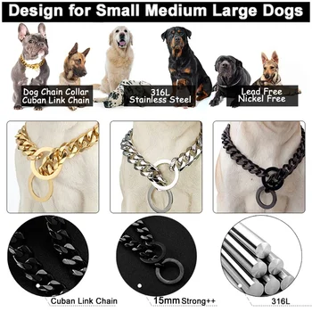 Ювелирный Ошейник для собак с широким звеном цепи, Металлический Тяжелый 15 мм, Кубинские Аксессуары для домашних животных, Модное Золотое ожерелье